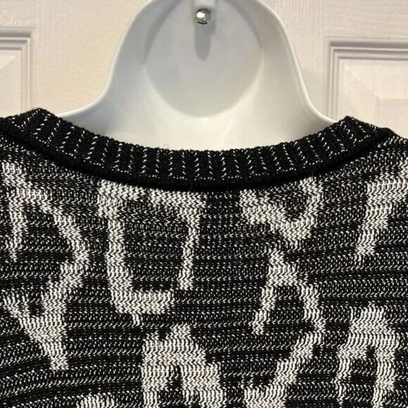 Olsen Europe Black White Patterned Cardigan Size M  10  - Picture 10 of 14